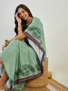 Women Green Paisley V Neck Maxi Kaftan Nightgown