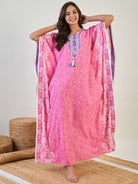 Women Pink Paisley Kaftan Gown | Comfy Kaftan Nighties - The Kaftan Company