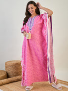 Women Pink Paisley Loungewear Kaftan Gown 