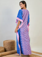 Women Blue Paisley Border Stylish Kaftan Sleepwear