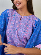 Women Blue Paisley Border Stylish Kaftan Nightwear