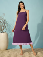 Versatile lavender gown set, including a slip with ruffles and stylish tie-dye accents on the sleeves.
