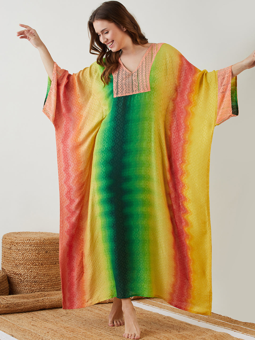 Women Dawn Hues V Neck Kaftan Loungewear â€“ The Kaftan Company