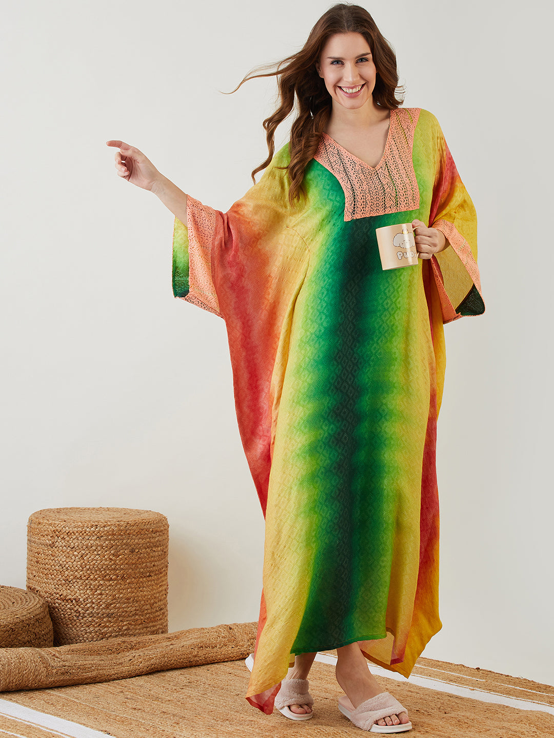 Women Dawn Hues V Neck Comfort Kaftan Sleepwear 