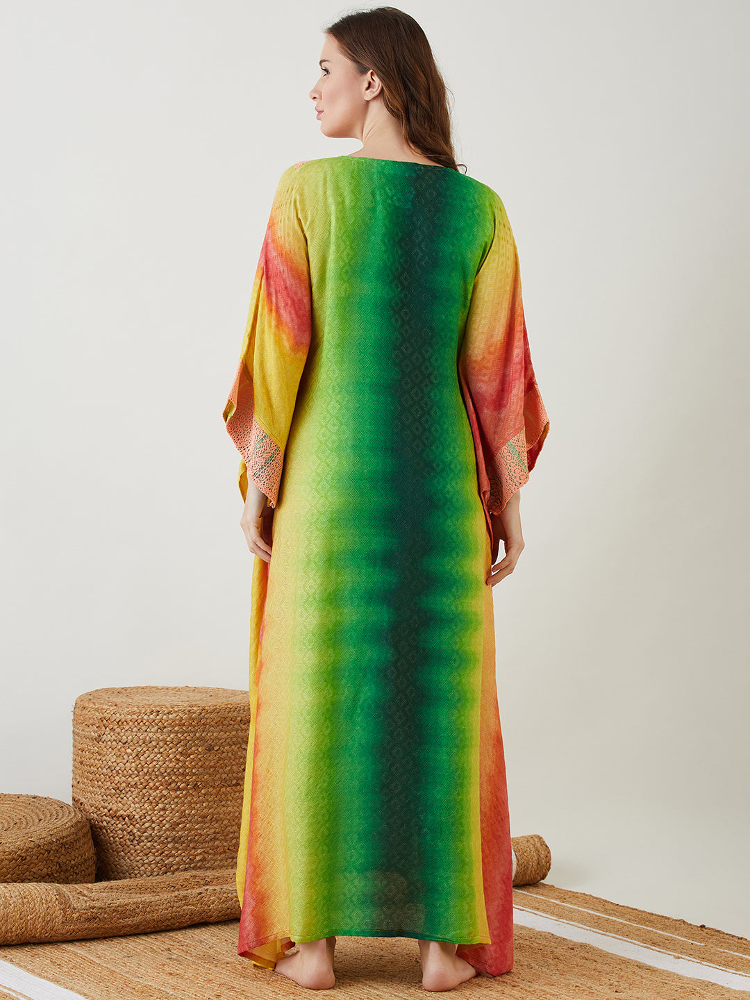 Women Dawn Hues V Neck Comfort Kaftan Nightwear 