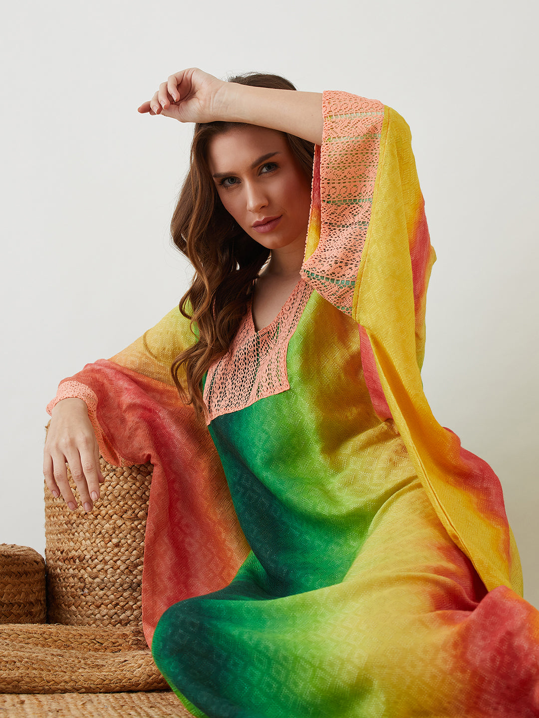 The Kaftan Company Dawn Hues V Neck Comfort Kaftan Dress 