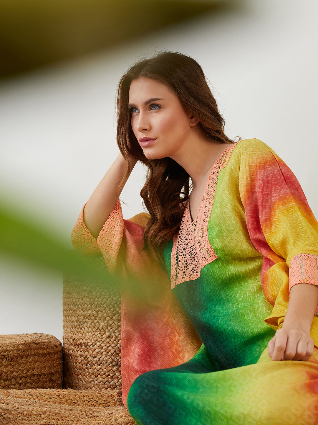 The Kaftan Company Dawn Hues V Neck Comfort Kaftan Gown 
