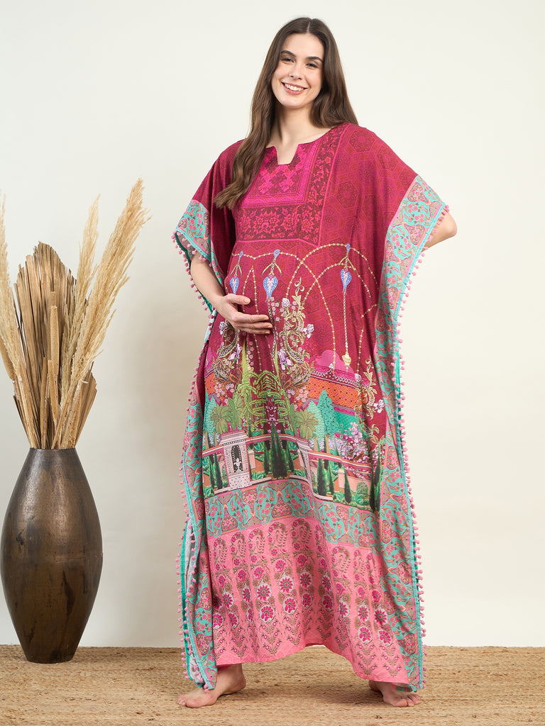 The Kaftan Company Earthy Emerald Soft Cotton Maternity and Feeding Dress