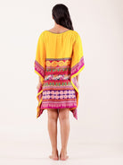 The Kaftan Company Kaftan Yellow Ethnic Floral Printed Modal Kaftan