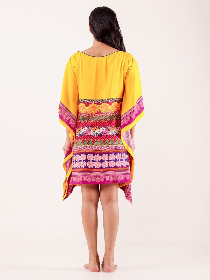 The Kaftan Company Kaftan Yellow Ethnic Floral Printed Modal Kaftan