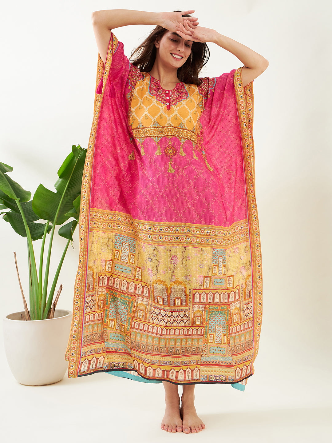 Women Pink Mughal Majesty Kaftan Night Dress | The Kaftan Company