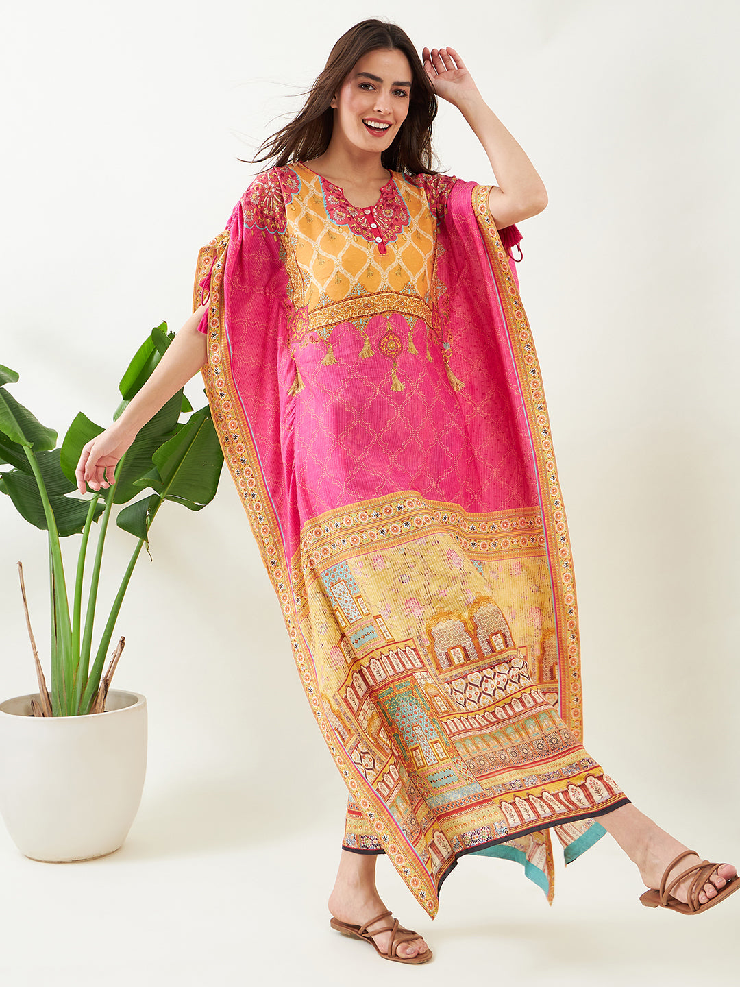 Pink Mughal Majesty Kaftan Nightgown for women