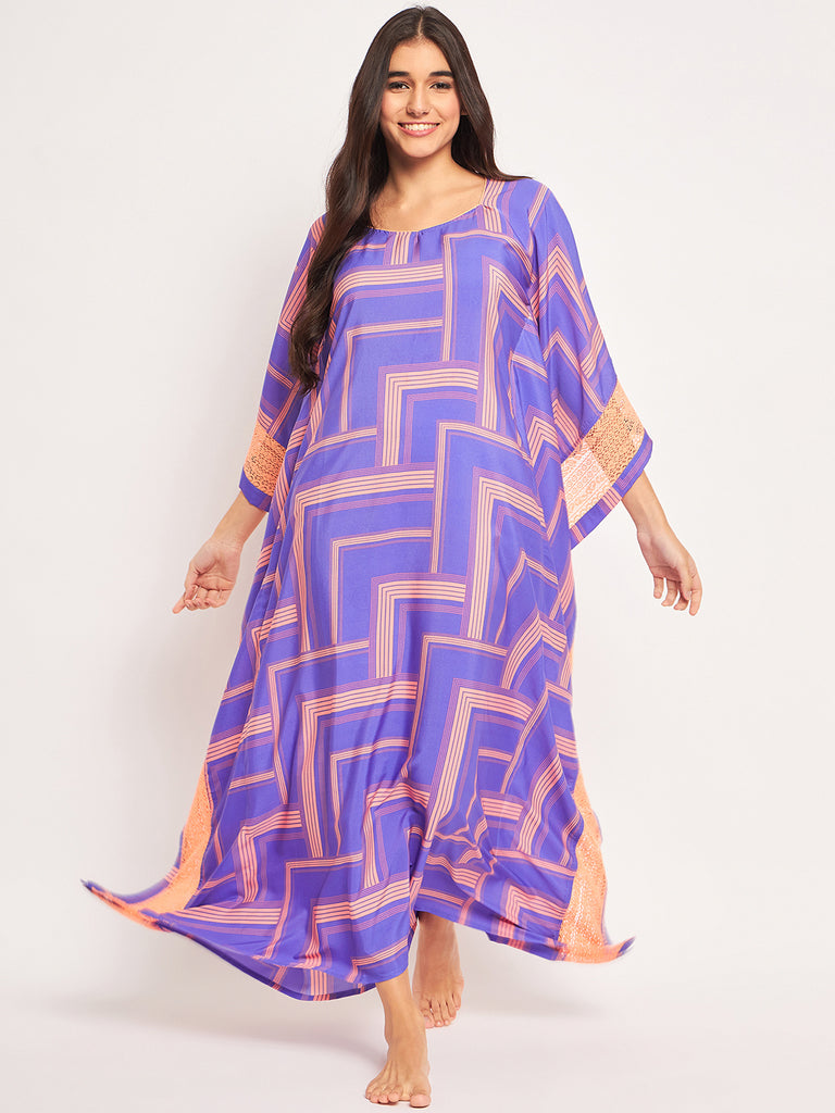 Blue Abstract Laced Up Kaftan