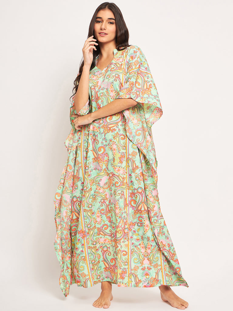 Aqua Flora Paisley Printed Kaftan