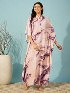Super soft purple marble print kaftan nighty with a relaxed fit, ideal for stylish comfort.
