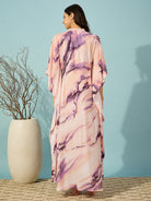 Soft and breathable purple marble print kaftan, ideal for lounging or dressing up.
