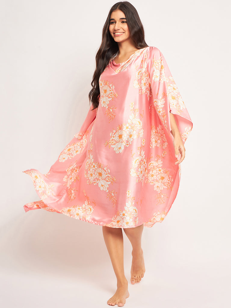 Pink Floral Satin Kaftan