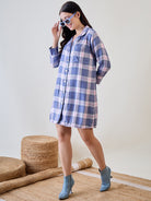 Upgrade your nightwear with this stylish Blue and Pink Checks Sleep Shirt.
