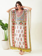 Women White Floral Structure Long Kaftan Dress - The Kaftan Company