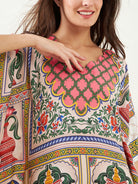 Women White Floral Structure Modern Kaftan Maxi Dress