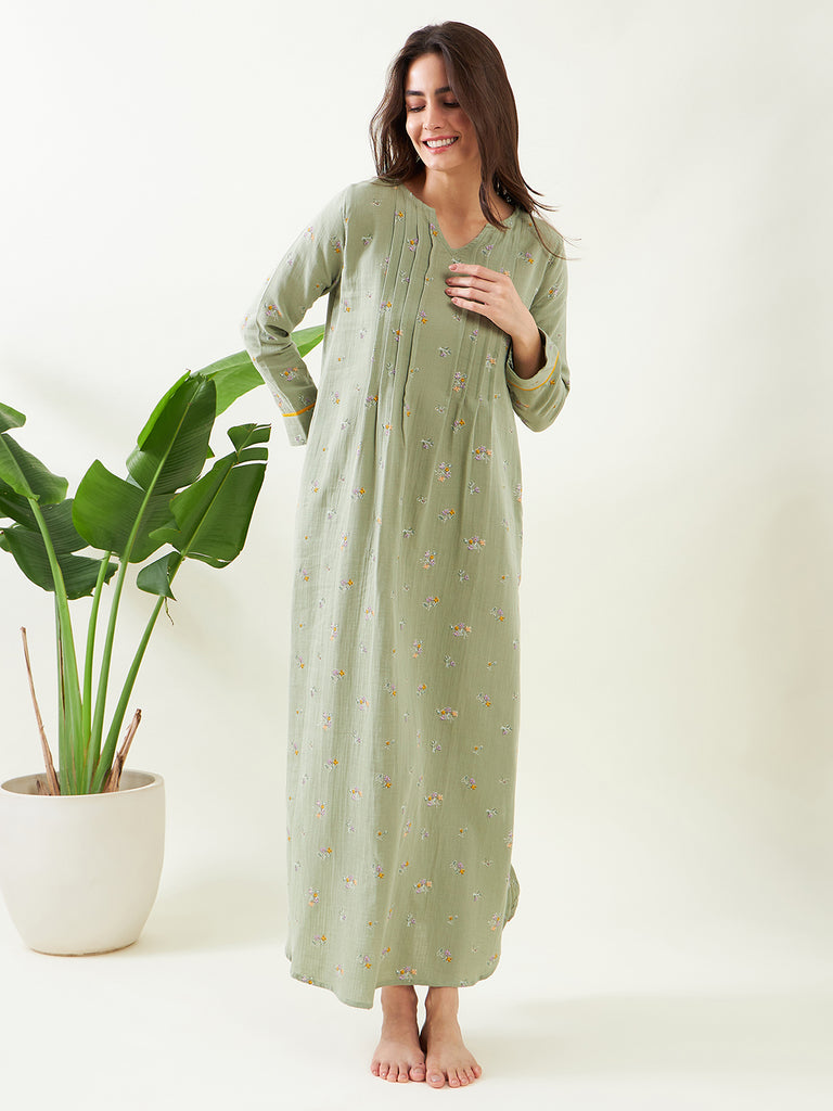 Green Blooming floral Nightdress