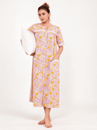 The Kaftan Company Nightdress Pink Floral Cotton Button-Front Nightdress with Lace Trim