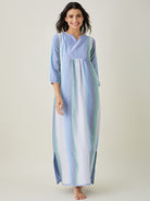 Pastel Blue Striped Handloom Cotton Nightdress