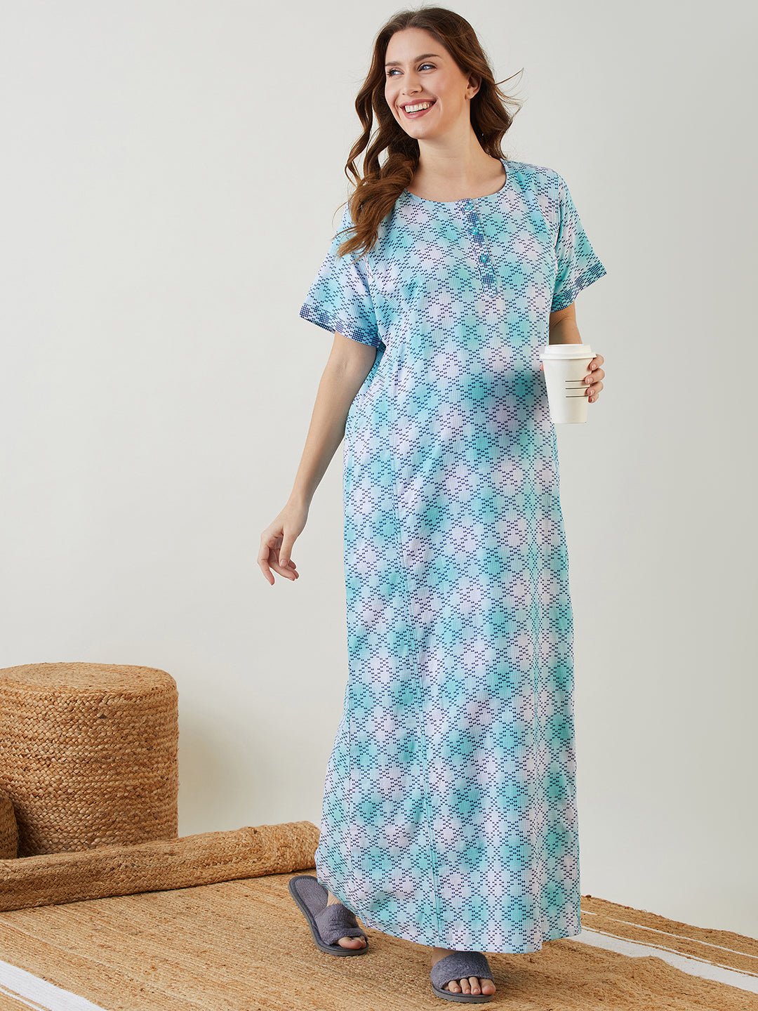 Women Green Tie Dye Textured Maternity Nightdress