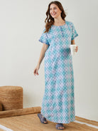 Women Green Tie Dye Textured Maternity Nightdress