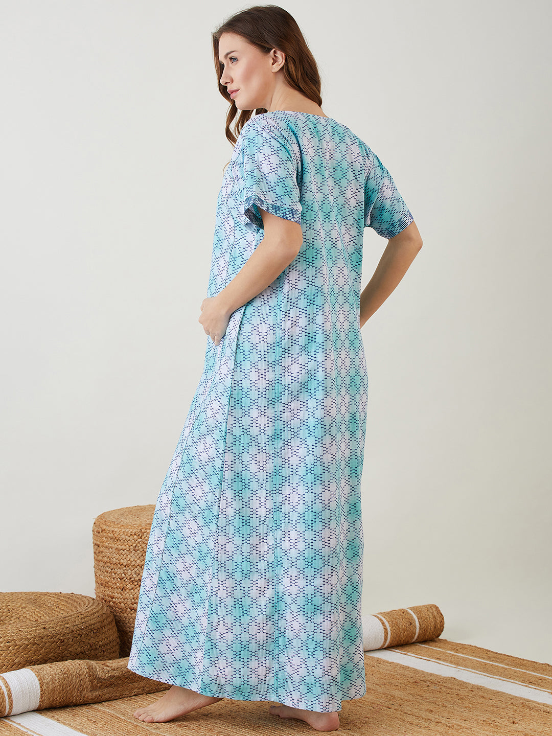 Women Green Tie Dye Textured Maternity and Feeding Night Gown