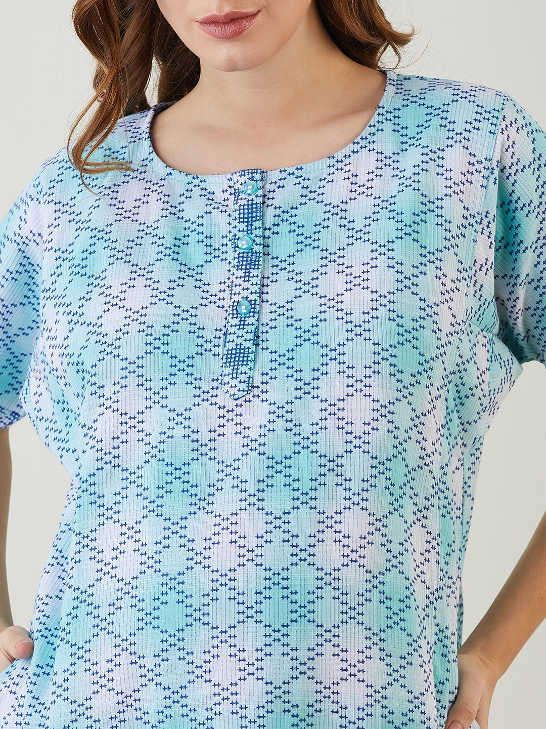 Women Green Tie Dye Textured Cotton Maternity and Feeding Nighty