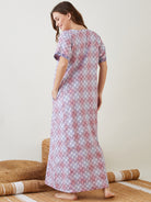 Pink Cotton Long Maternity and Feeding Gown For Women