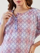 Pink Tie Dye Round Neck Textured Cotton Pregnancy Night Gown For Women