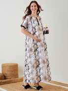 White Snake Printed Cotton Maternity Nightdress