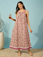 Charming pink floral cotton negligee with delicate lace details, designed for ultimate comfort.
