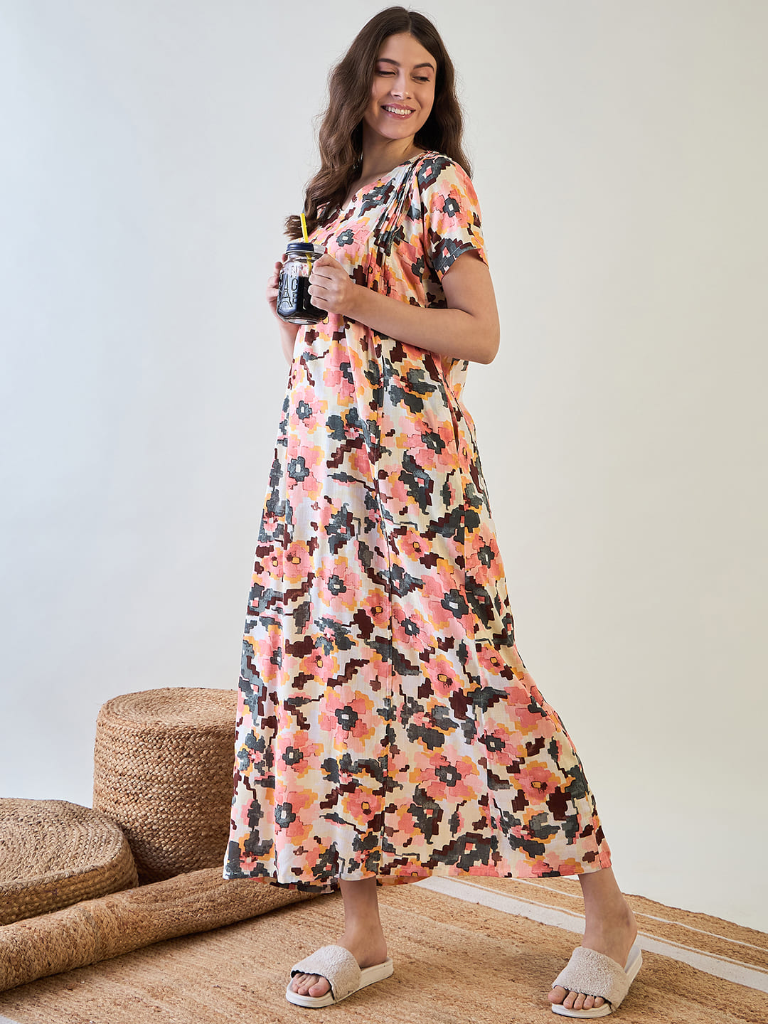 Relax in our multicoloured abstract simple night dress.