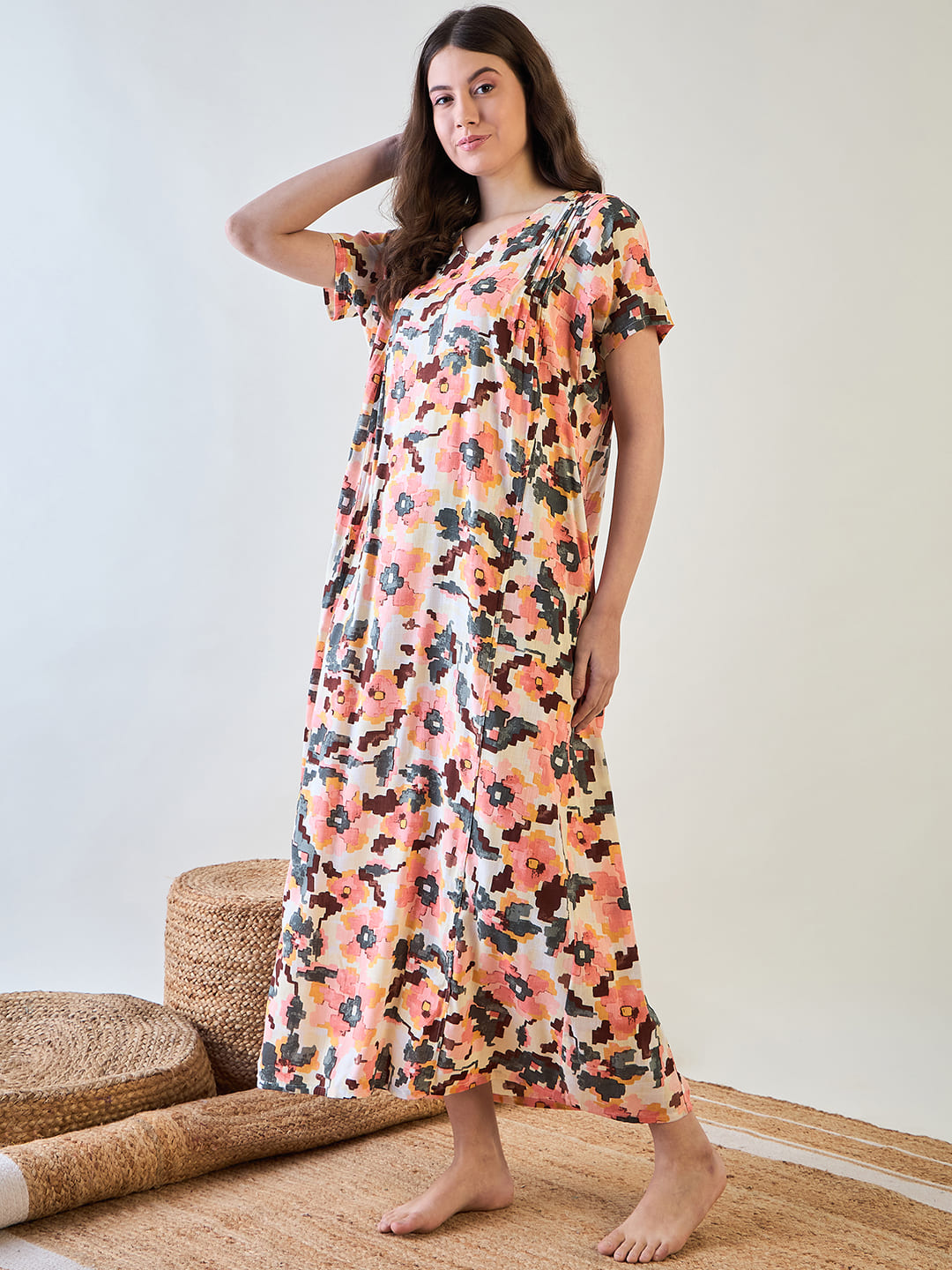 Stylish comfy night dress featuring a vibrant abstract design.