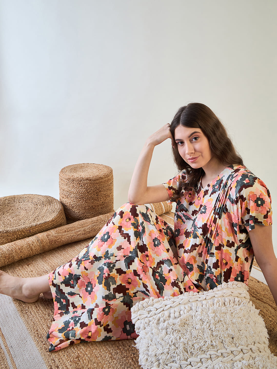 Cozy and stylish multicoloured night dress for all-night comfort.