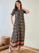 Paisley Black and Red Pin Tucks Night Dress

