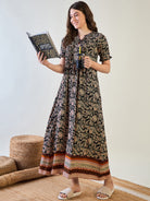 Rayon nightdress with floral paisley design and button details.
