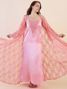 Luxury Lace Gown Set - Sheer Lace Gown with Satin Slip