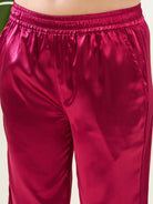 Women Maroon Sleeveless Satin Slip & Modern Pajama Pant Set 