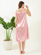 Women Blush Pink Comfy Satin Laced Up Short Nighty with Polka Dot Design