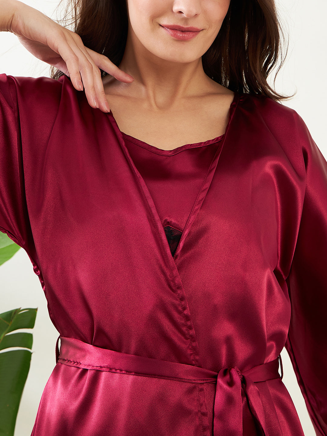 Women's Maroon Satin Comfortable Short Luxurious Satin Sleepwear