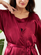 Women's Maroon Satin Comfortable Short Luxurious Satin Sleepwear