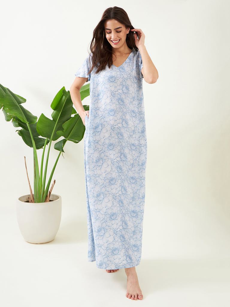 White Floral Strokes Nightdress