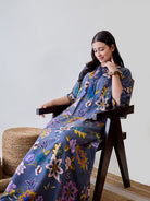 Elegant abstract floral soft modal nightdress, offering a feminine and cozy sleepwear choice
