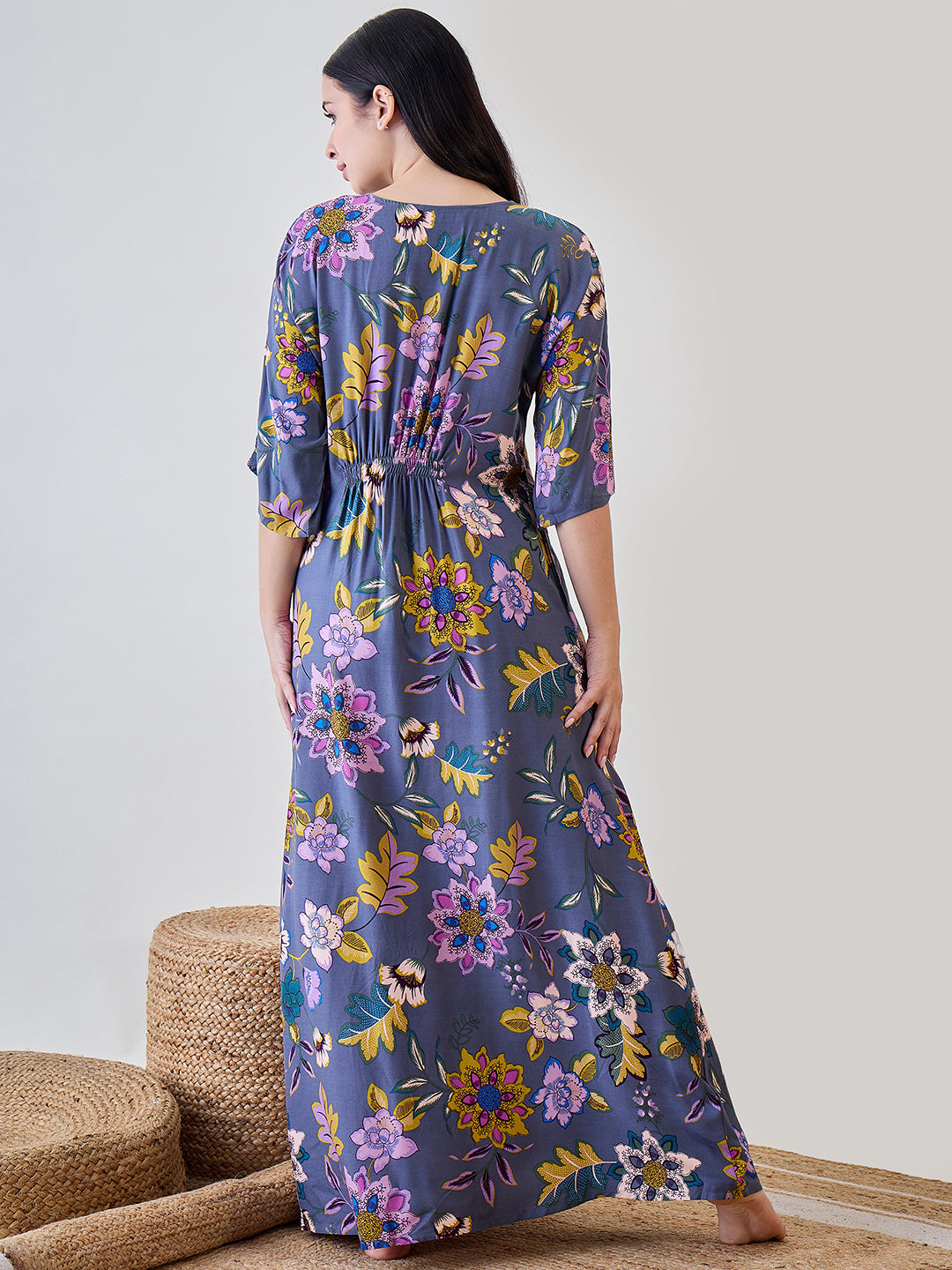 Comfortable and flowy modal nightdress with an abstract floral design, ideal for a peaceful and stylish sleep.
