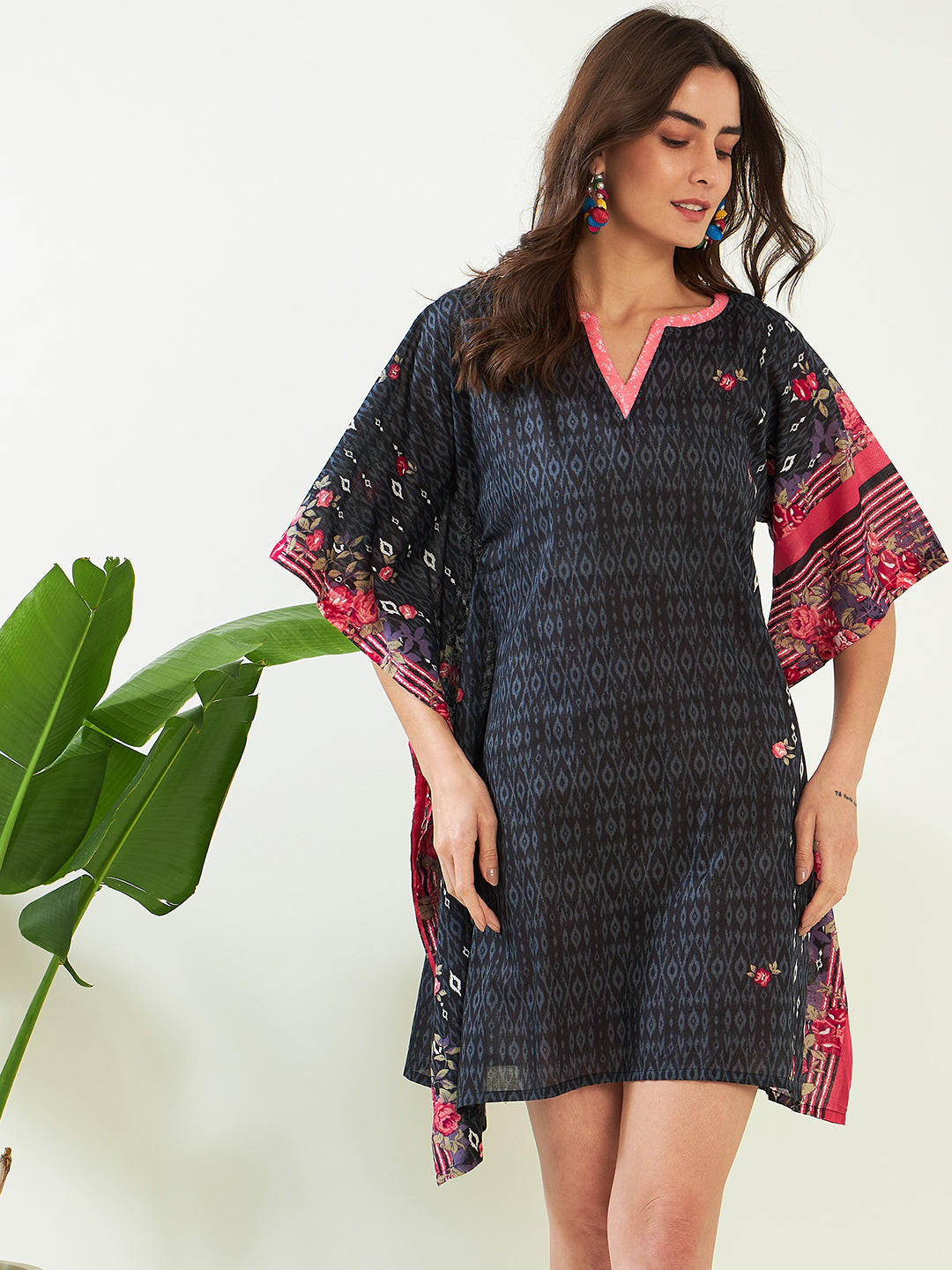 Women Black Asymmetric Resort & Beach Kaftan Dress | The Kaftan Company