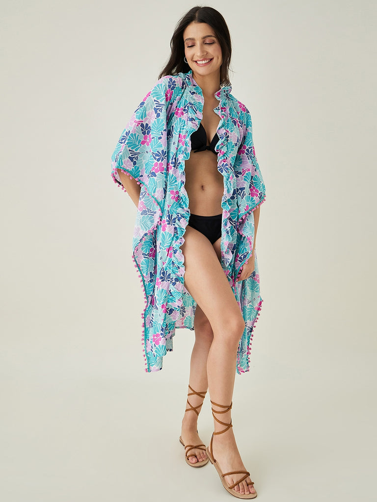 Multicolor Floral Printed Resort Cover up